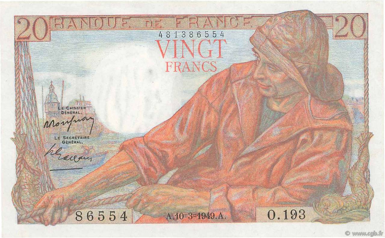 20 Francs PÊCHEUR FRANCE  1949 F.13.14 AU-