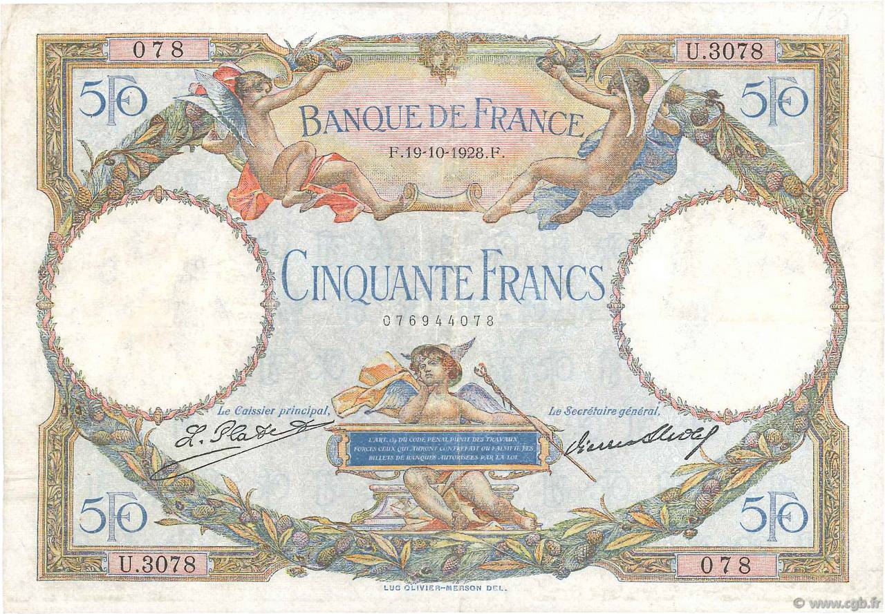 50 Francs LUC OLIVIER MERSON FRANCE  1928 F.15.02 F