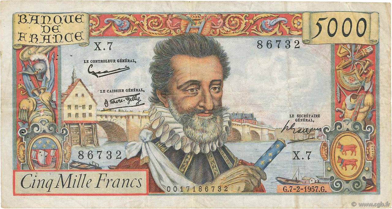 5000 Francs HENRI IV FRANCE  1957 F.49.01 F
