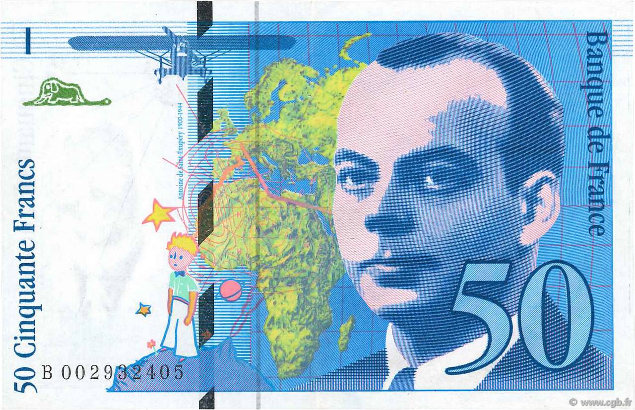50 Francs SAINT-EXUPÉRY FRANCE  1992 F.72.01b XF+