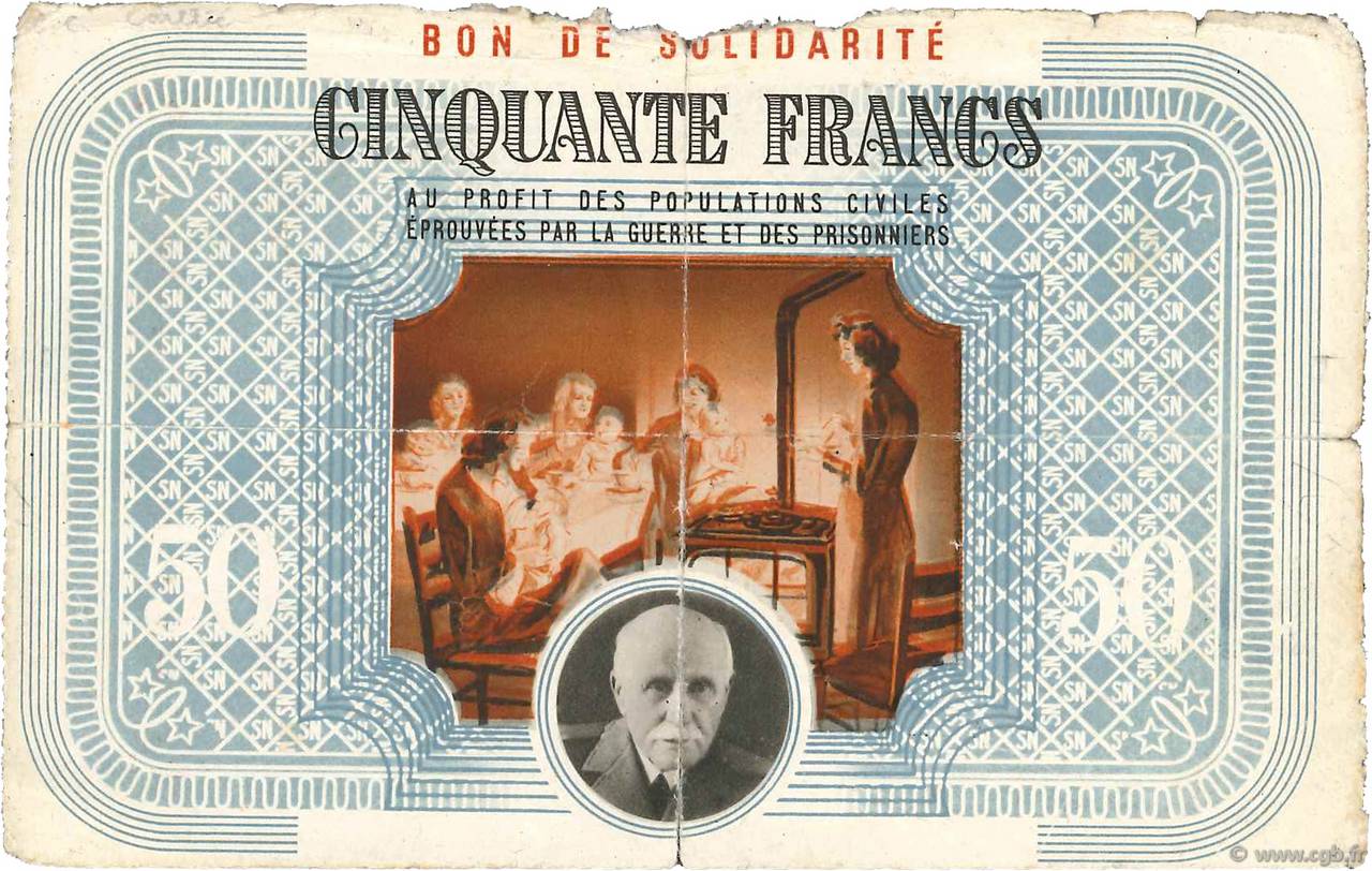 50 Francs BON DE SOLIDARITE FRANCE regionalism and miscellaneous  1941 - P