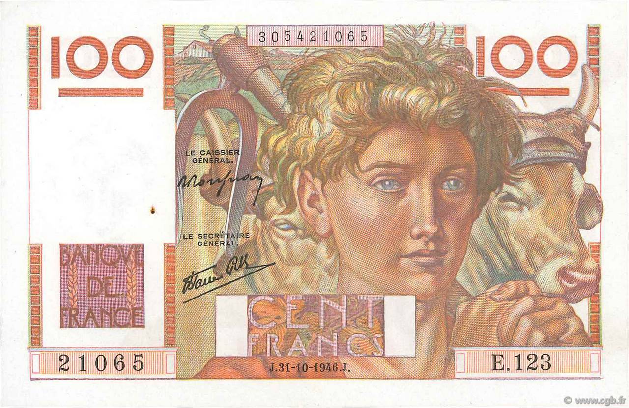 100 Francs JEUNE PAYSAN FRANCE  1946 F.28.10 AU