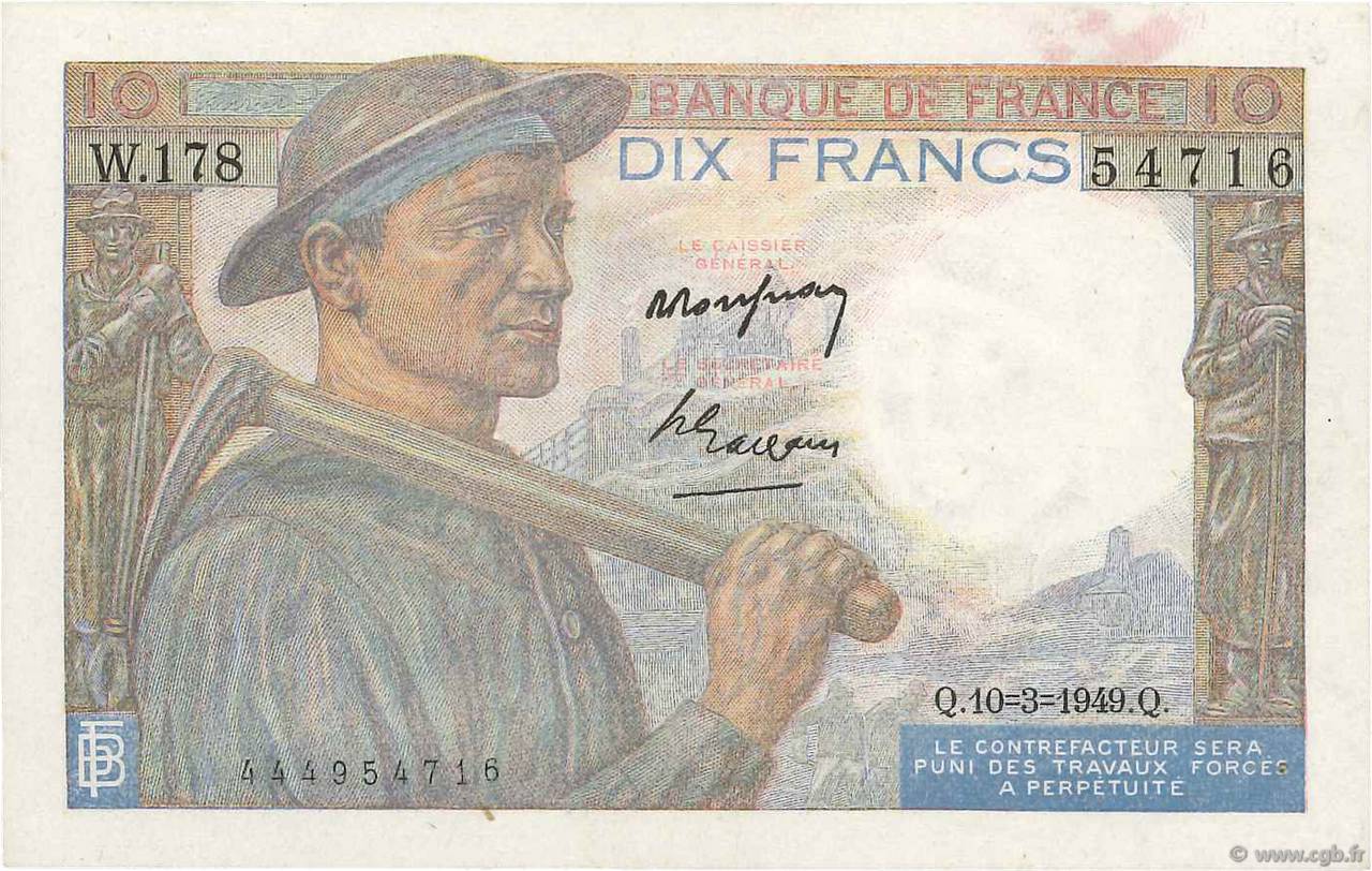 10 Francs MINEUR FRANCE  1949 F.08.20 TTB+