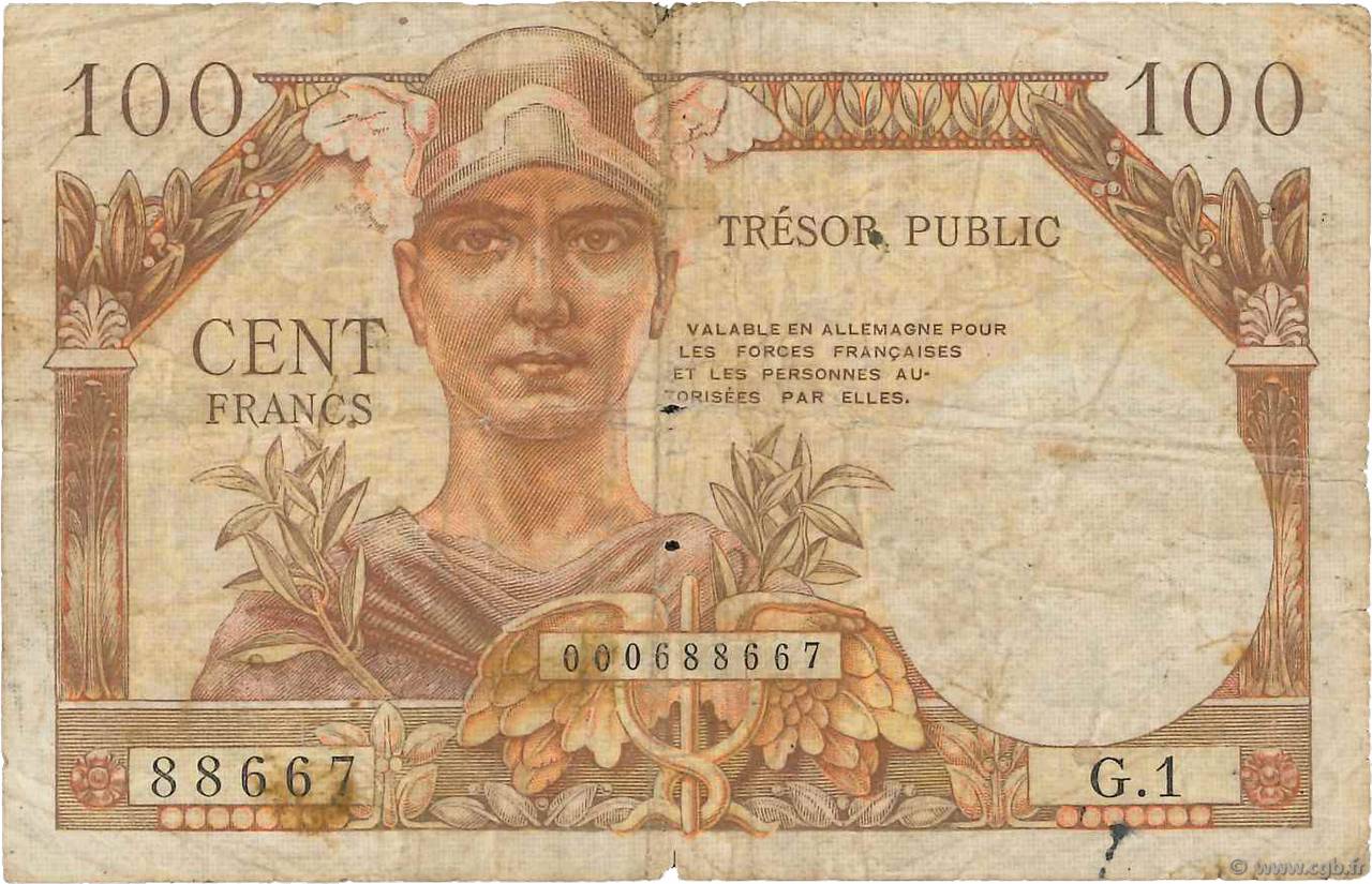 100 Francs TRÉSOR PUBLIC FRANCE  1955 VF.34.01 B
