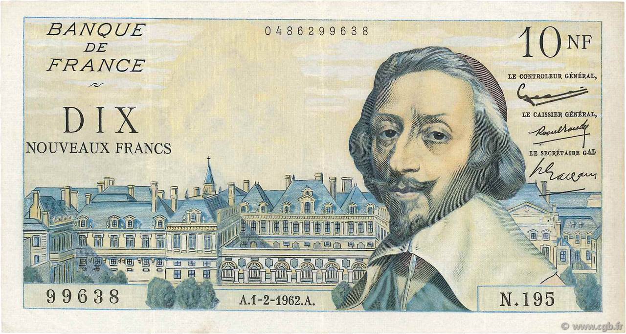 10 Nouveaux Francs RICHELIEU FRANCE  1962 F.57.17 TTB