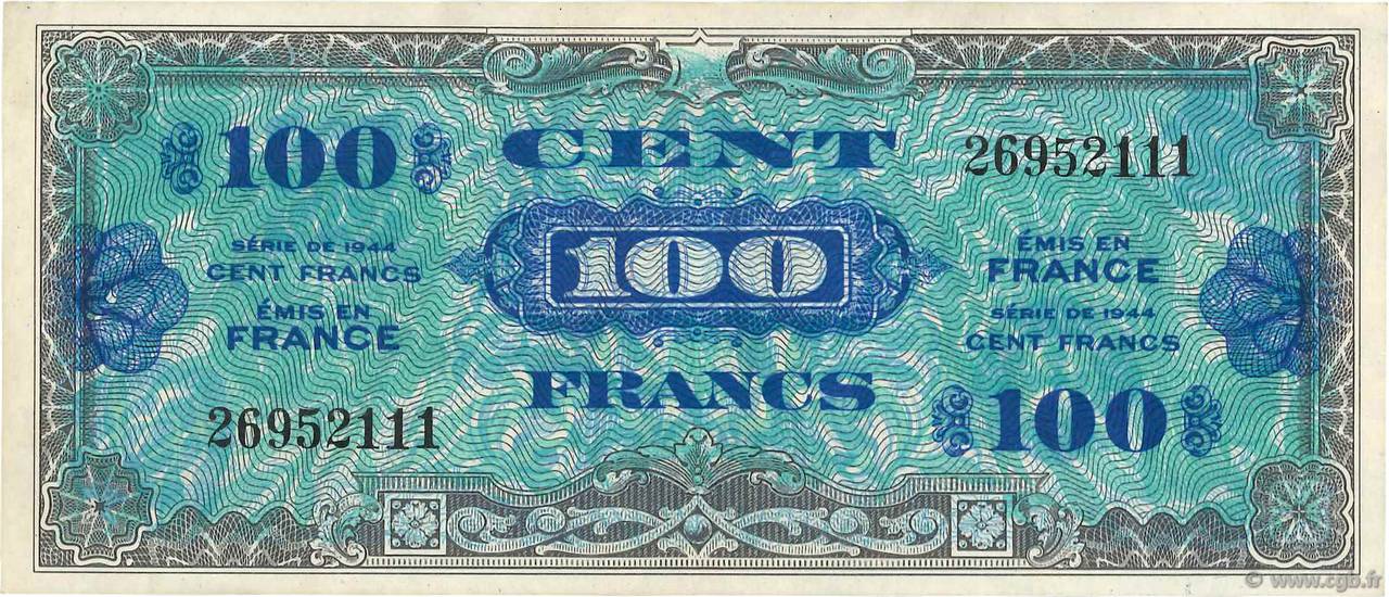 100 Francs DRAPEAU FRANCE  1944 VF.20.01 TTB+