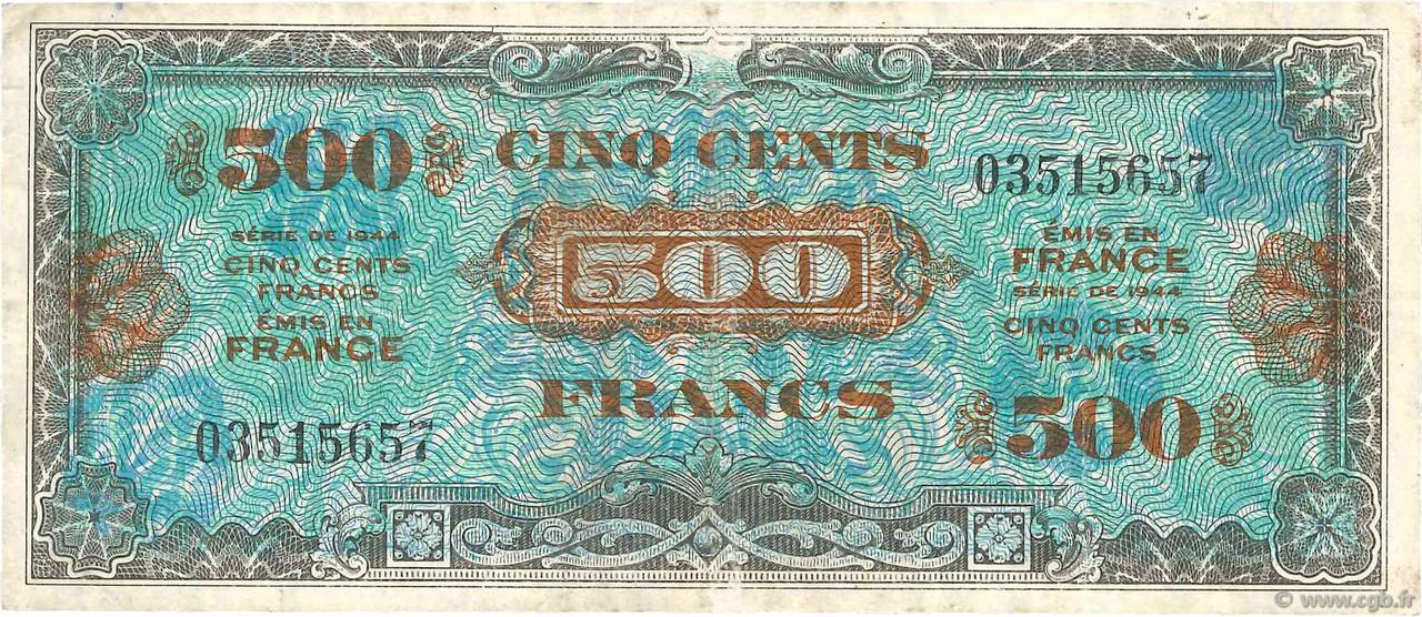 500 Francs DRAPEAU FRANCIA  1944 VF.21.01 MB