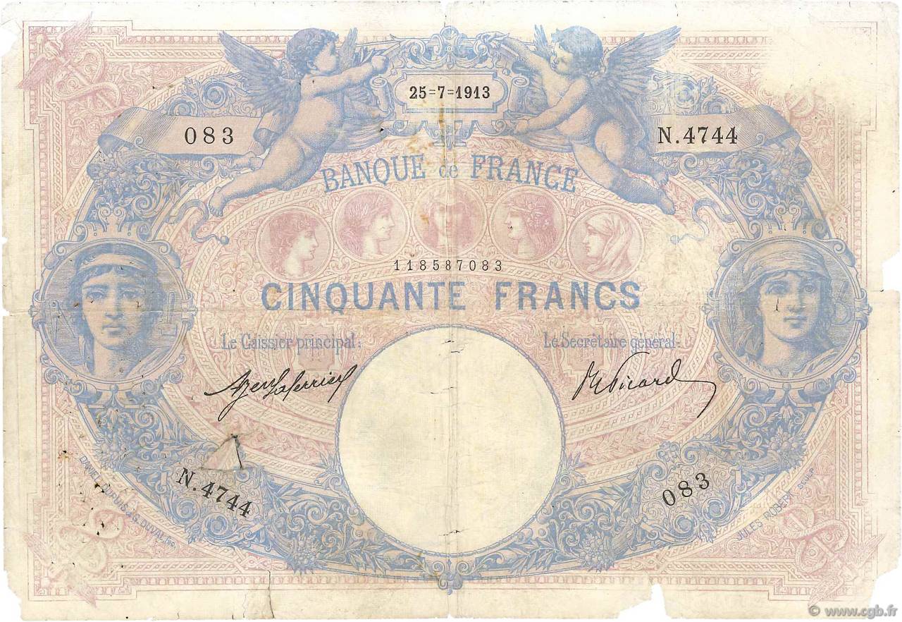 50 Francs BLEU ET ROSE FRANCE  1913 F.14.26 AB