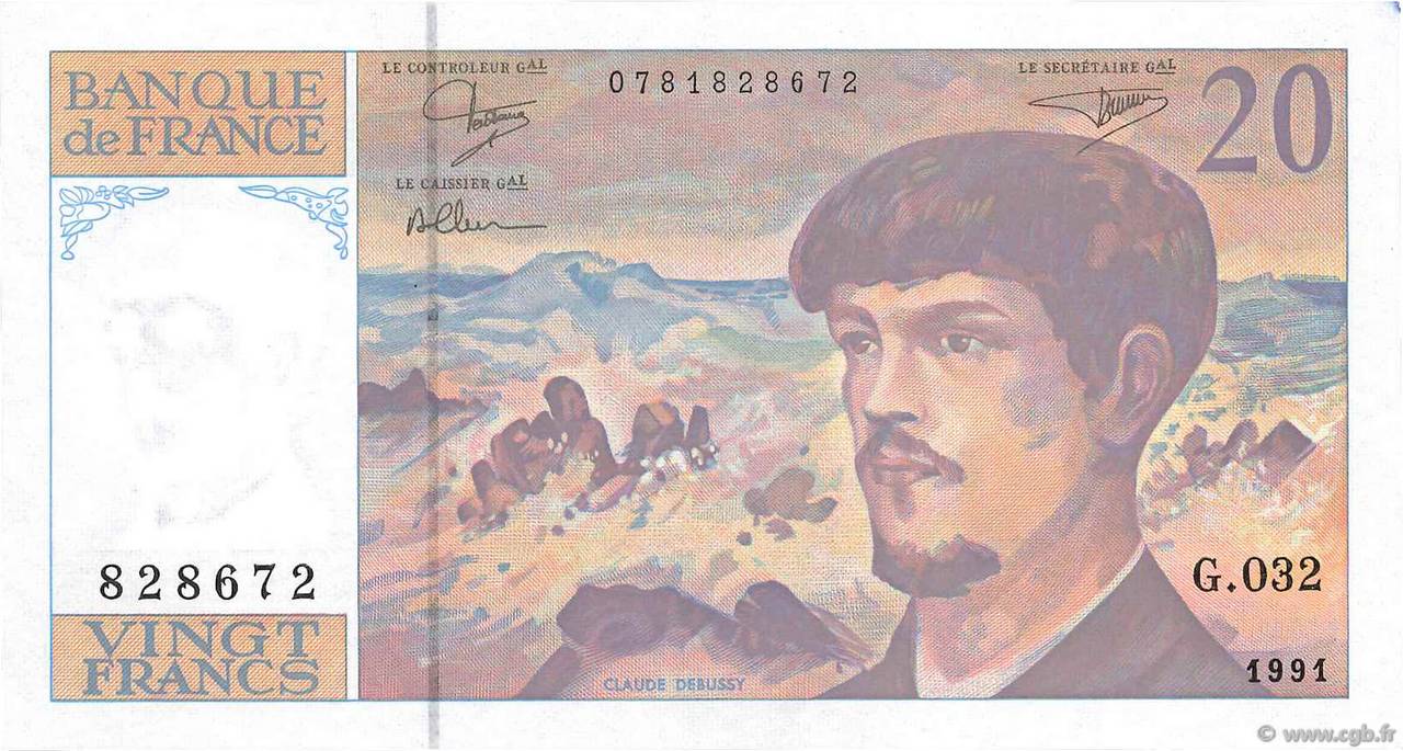 20 Francs DEBUSSY à fil de sécurité FRANCE  1991 F.66bis.02 SUP+
