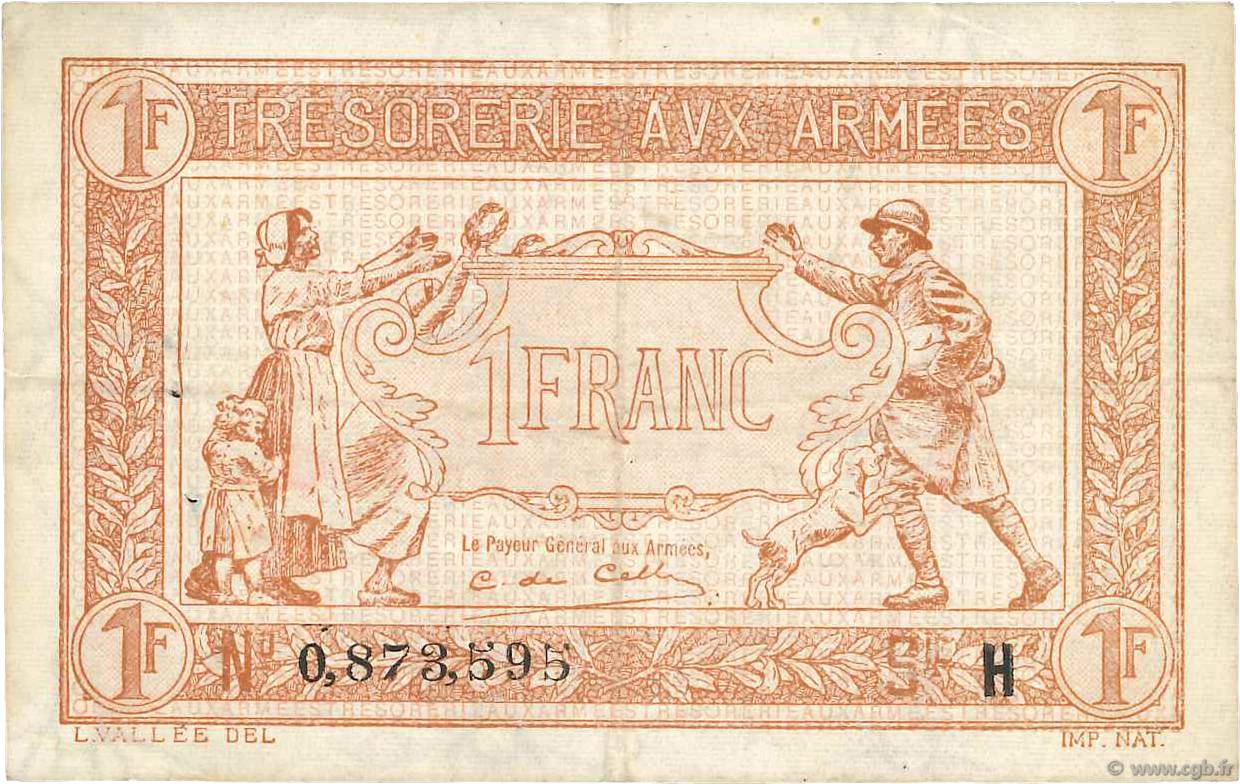 1 Franc TRÉSORERIE AUX ARMÉES 1917 FRANCIA  1917 VF.03.08 MBC