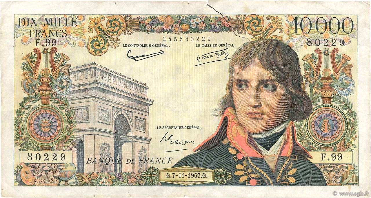 10000 Francs BONAPARTE FRANCIA  1957 F.51.10 RC+