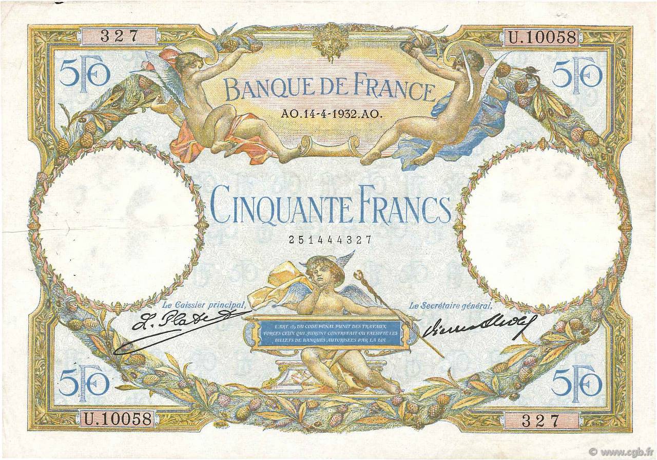 50 Francs LUC OLIVIER MERSON type modifié FRANCE  1932 F.16.03 F+