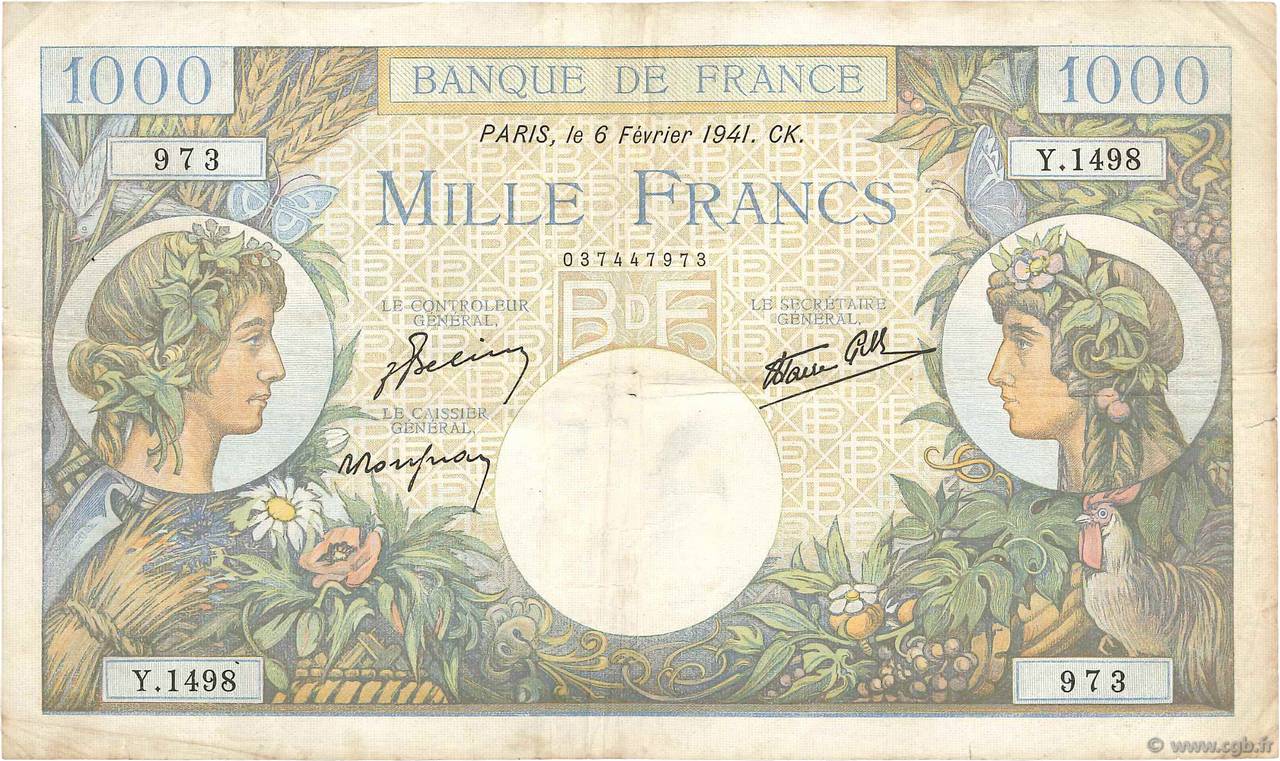 1000 Francs COMMERCE ET INDUSTRIE FRANCE  1941 F.39.04 pr.TB