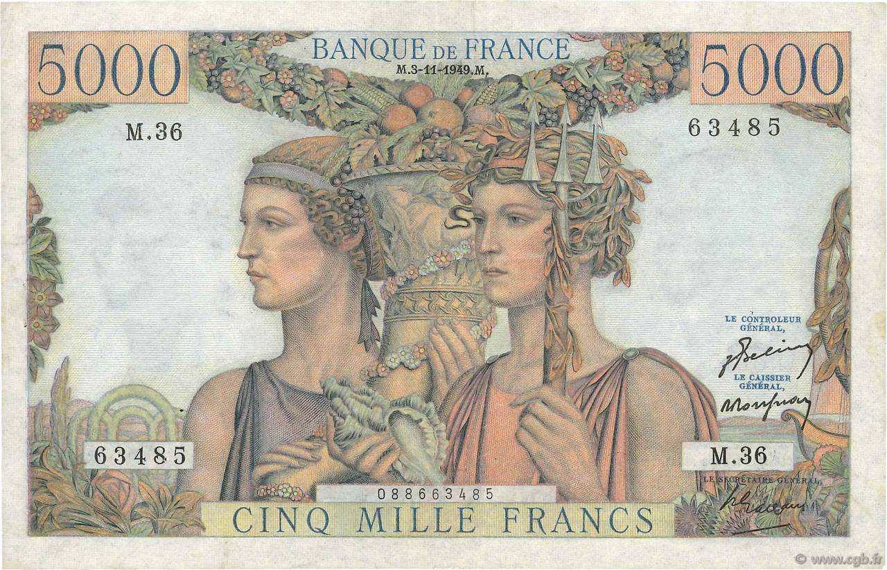 5000 Francs TERRE ET MER FRANKREICH  1949 F.48.02 SS