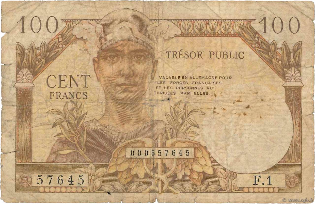 100 Francs TRÉSOR PUBLIC FRANKREICH  1955 VF.34.01 GE