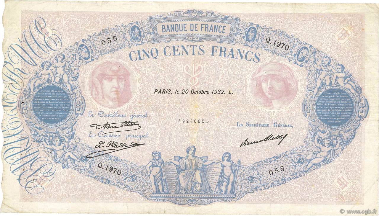 500 Francs BLEU ET ROSE FRANCIA  1932 F.30.35 MB