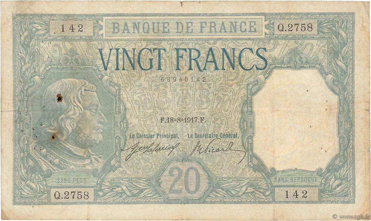 20 Francs BAYARD FRANCE  1917 F.11.02 pr.TB