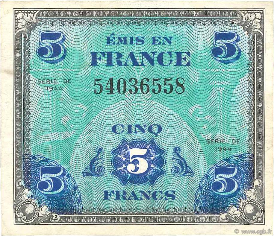 5 Francs DRAPEAU FRANCIA  1944 VF.17.01 BB