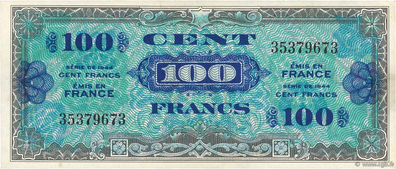 100 Francs DRAPEAU FRANCE  1944 VF.20.01 pr.SUP