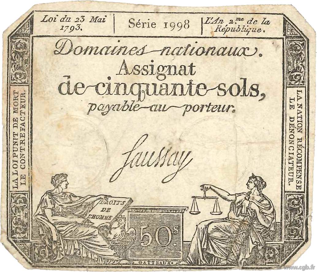 50 Sols FRANCE  1793 Ass.42c TB