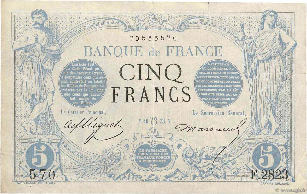 5 Francs NOIR FRANCIA  1873 F.01.20 MB