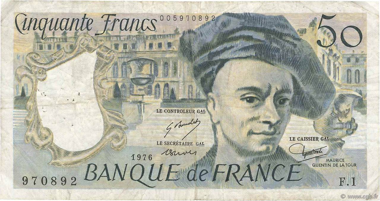 50 Francs QUENTIN DE LA TOUR FRANCIA  1976 F.67.01 q.MB