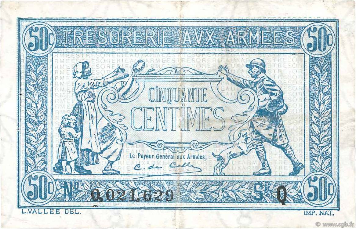 50 Centimes TRÉSORERIE AUX ARMÉES 1917 FRANCIA  1917 VF.01.17 MBC