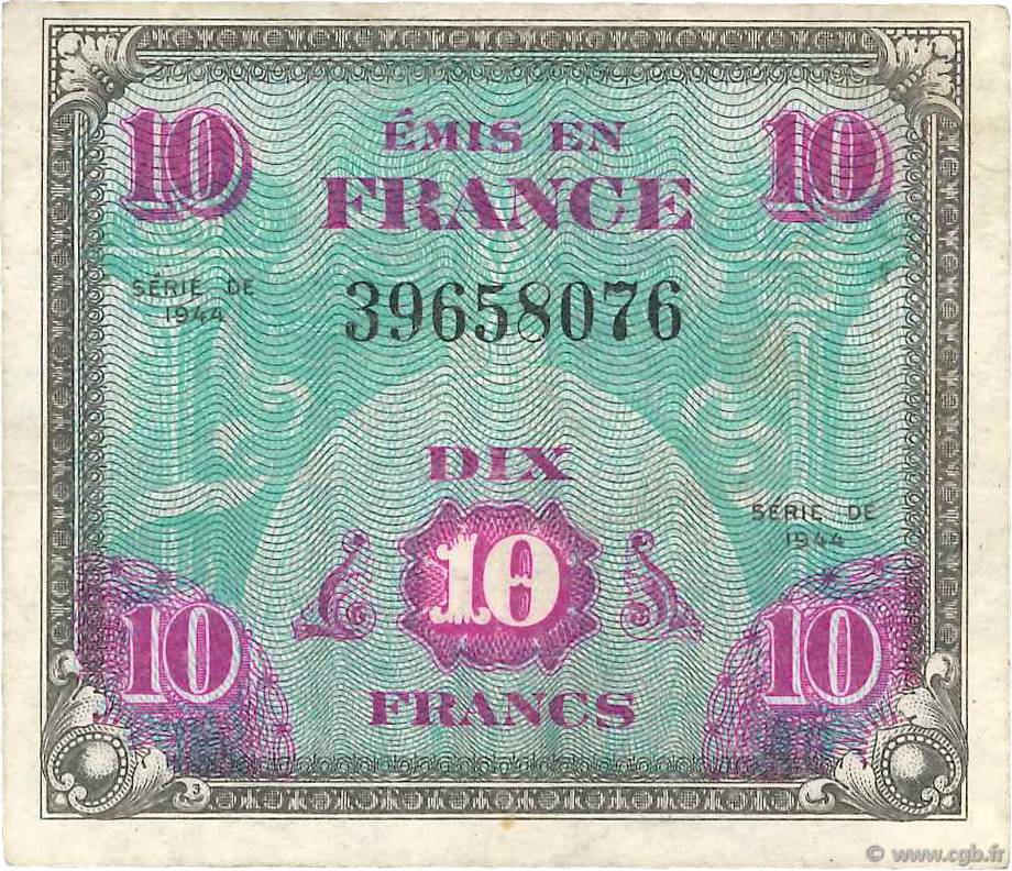 10 Francs DRAPEAU FRANCE  1944 VF.18.01 TB