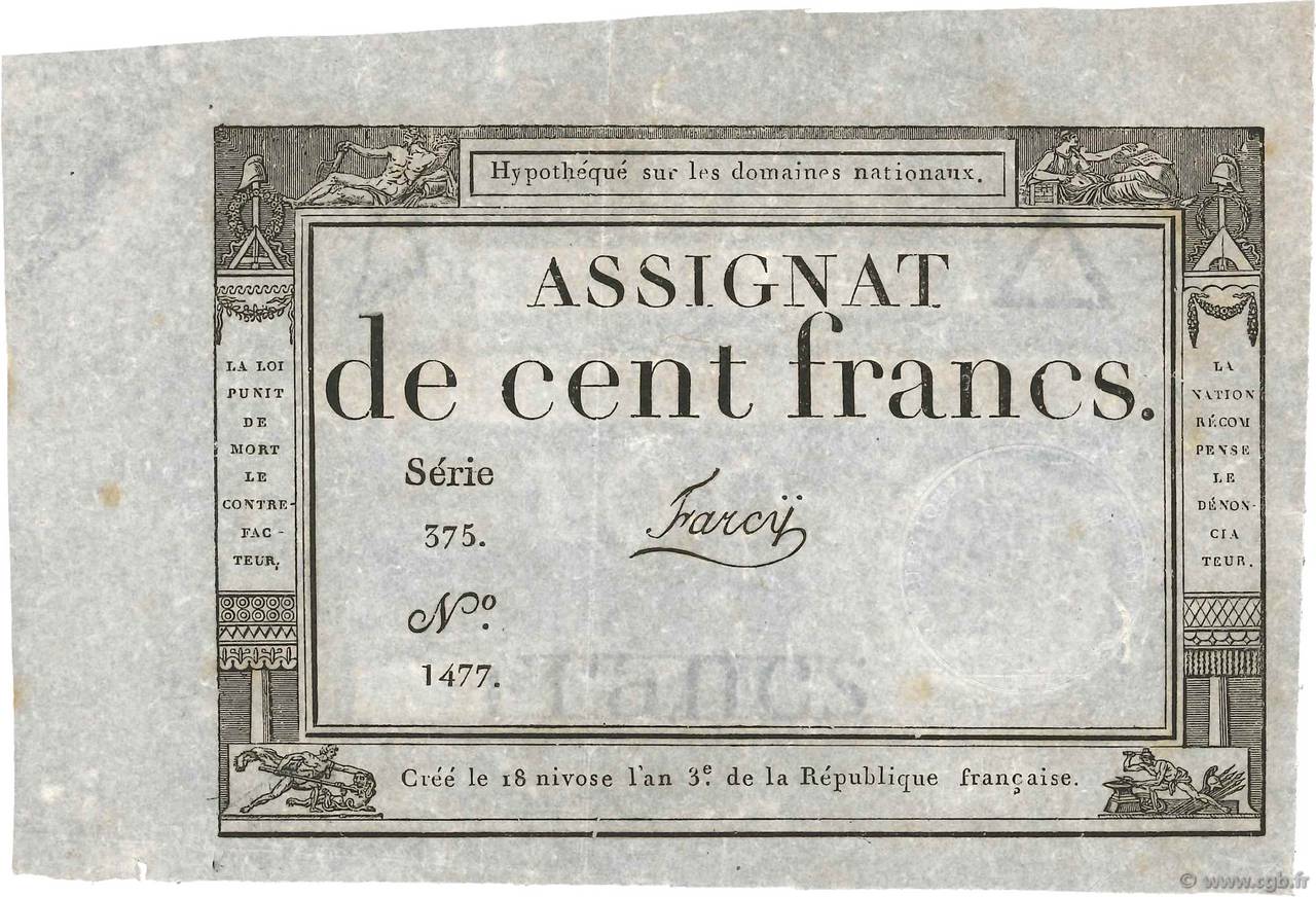 100 Francs FRANCE  1795 Ass.48a XF-