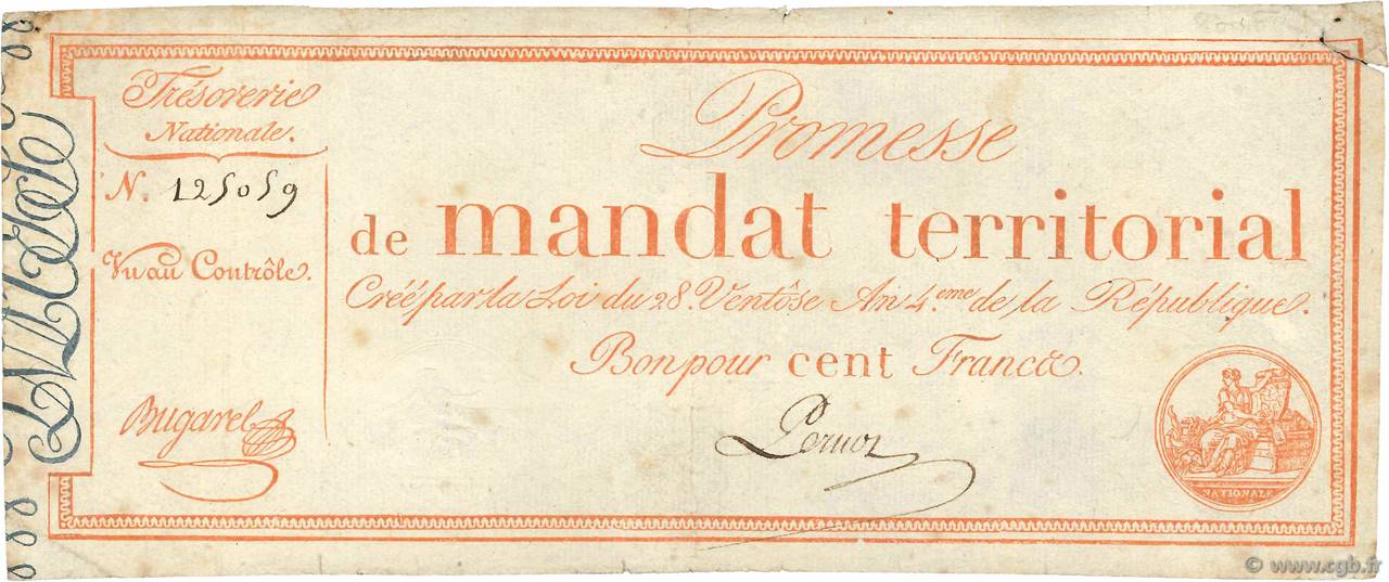 100 Francs sans série FRANKREICH  1796 Ass.60a S
