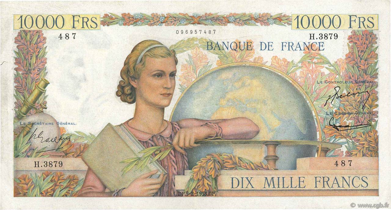 10000 Francs GÉNIE FRANÇAIS FRANCE  1953 F.50.63 pr.TTB