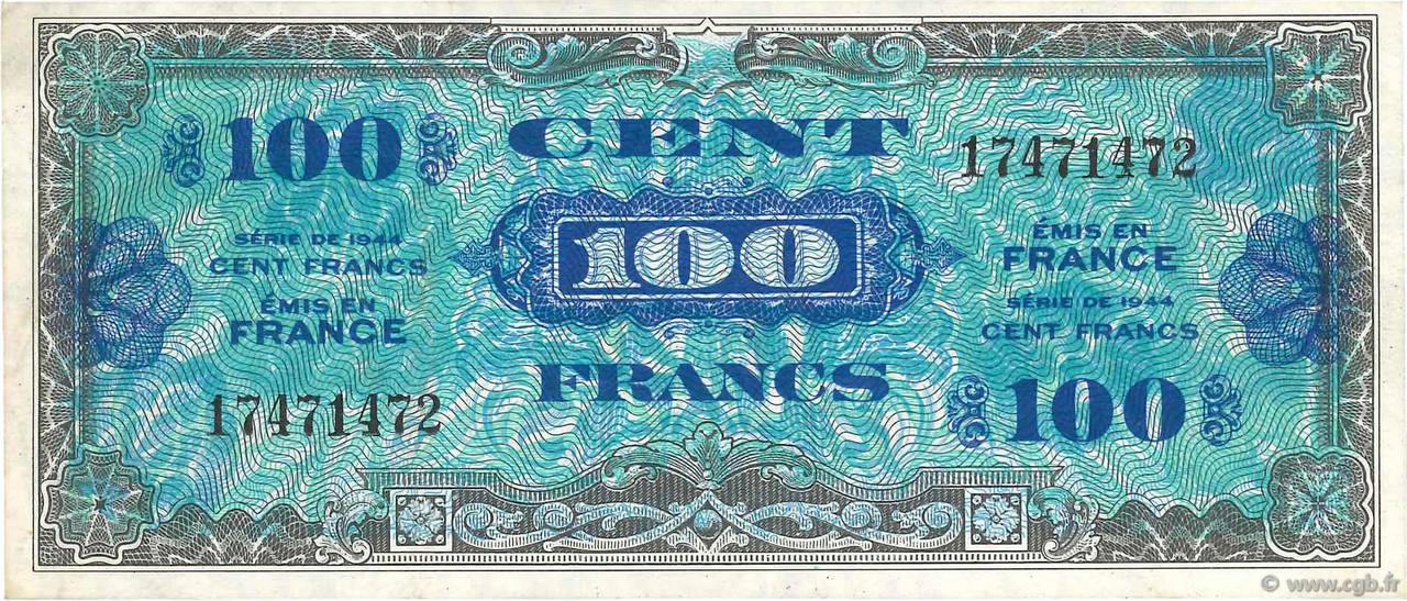 100 Francs DRAPEAU FRANCE  1944 VF.20.01 TTB