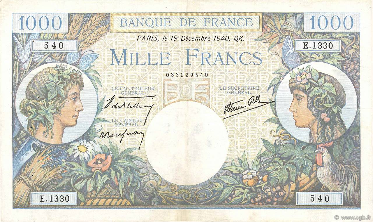 1000 Francs COMMERCE ET INDUSTRIE FRANCE  1940 F.39.03 F+