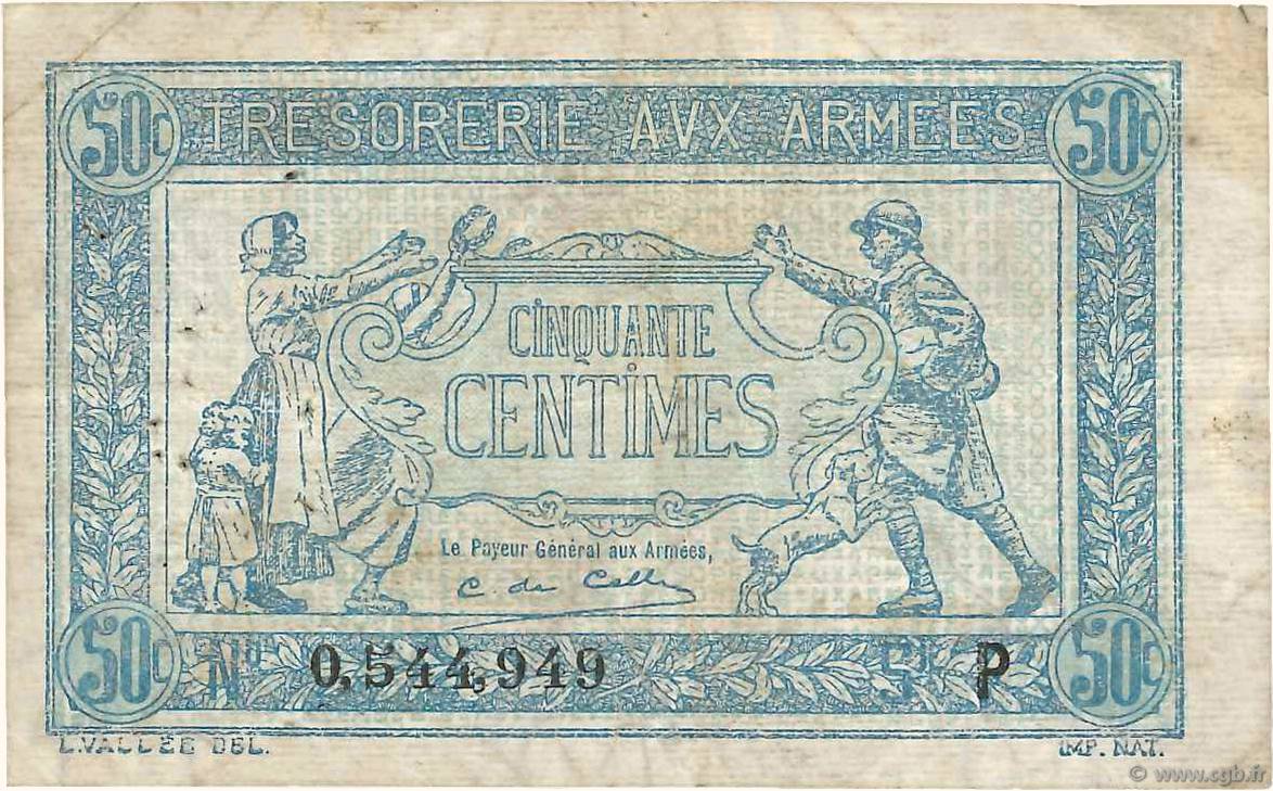 50 Centimes TRÉSORERIE AUX ARMÉES 1917 FRANCIA  1917 VF.01.16 RC+