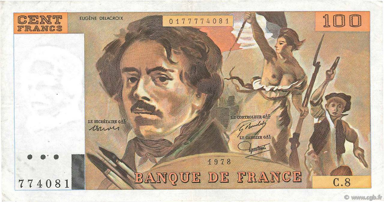 100 Francs DELACROIX modifié FRANCIA  1978 F.69.01e BB