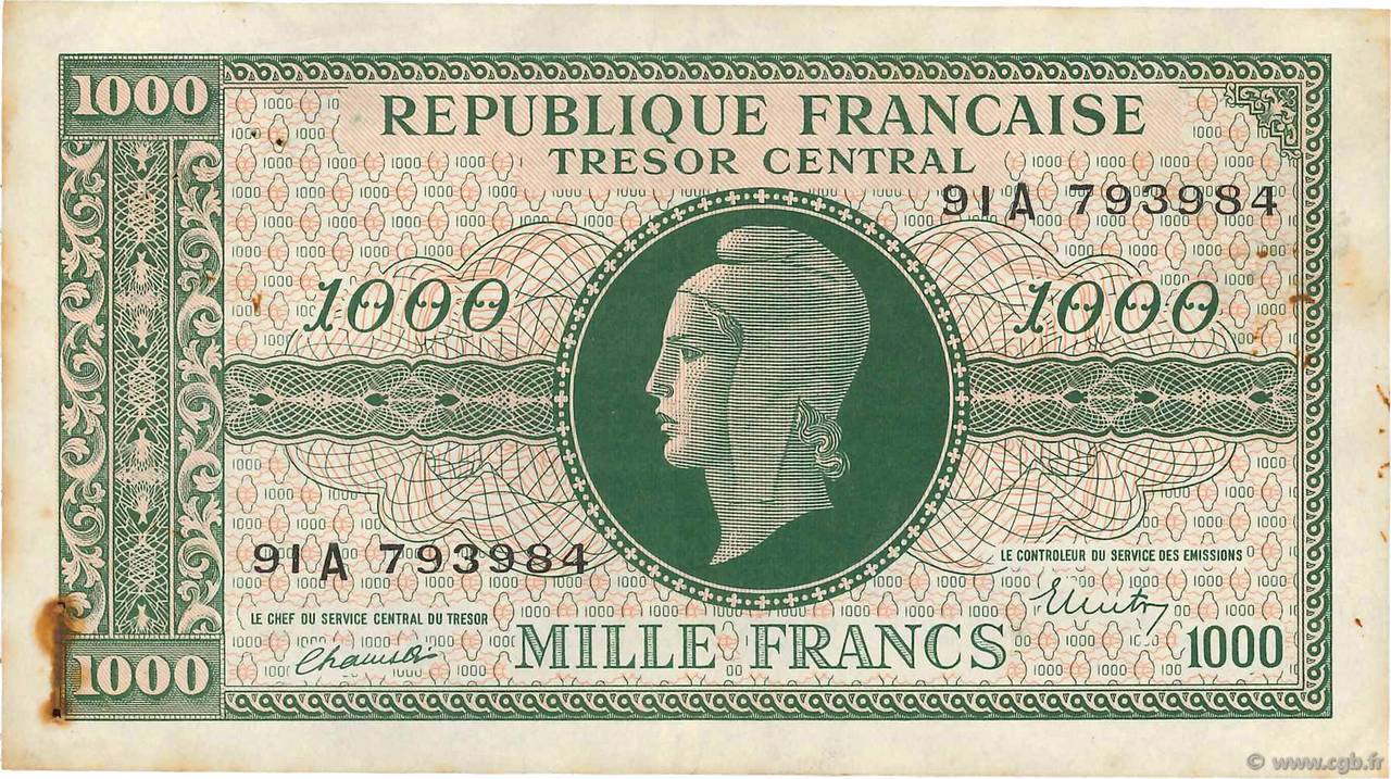 1000 Francs MARIANNE BANQUE D ANGLETERRE FRANCE  1945 VF.12.01 F