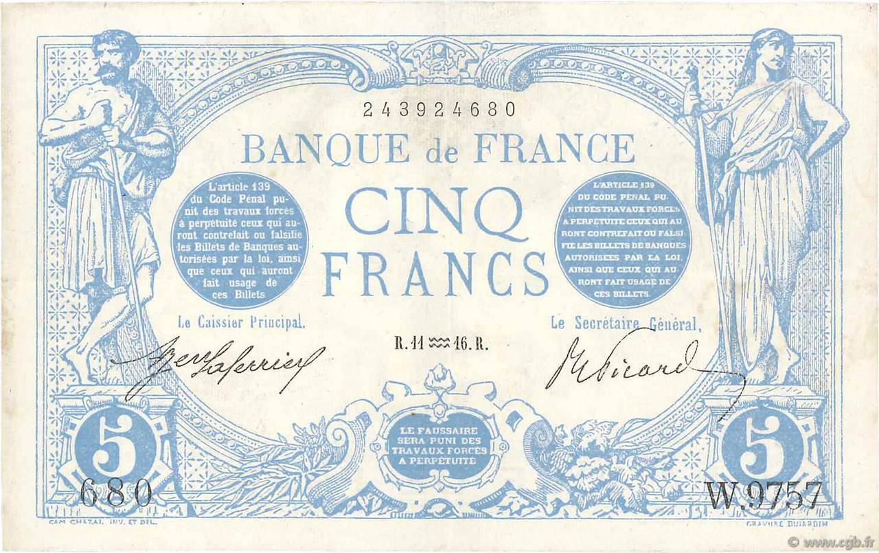 5 Francs BLEU FRANCIA  1916 F.02.35 BB
