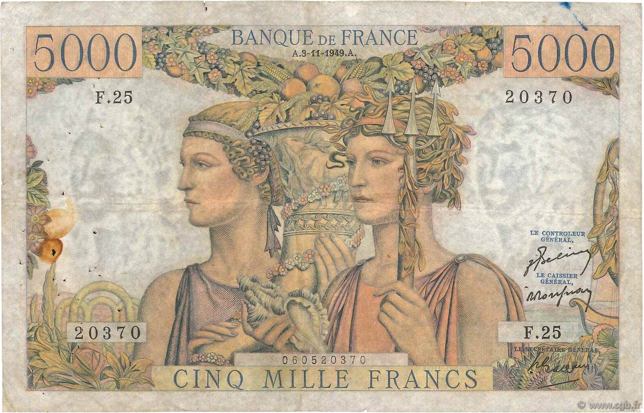 5000 Francs TERRE ET MER FRANCE  1949 F.48.02 B+