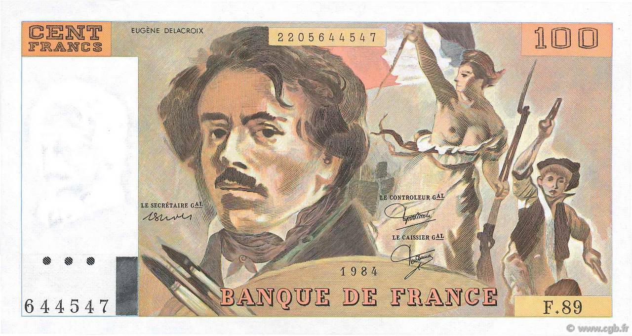 100 Francs DELACROIX modifié FRANCE  1984 F.69.08b pr.NEUF