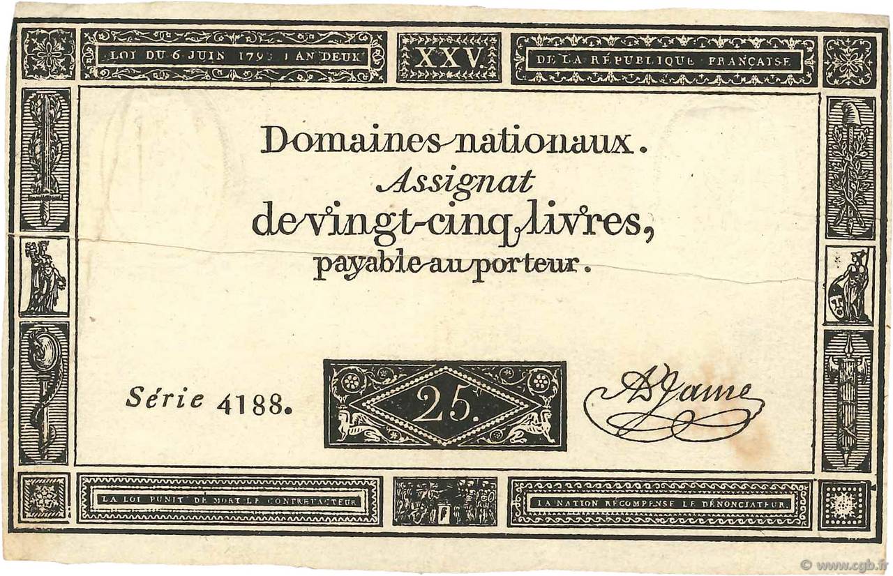 25 Livres FRANCE  1793 Ass.43a TTB