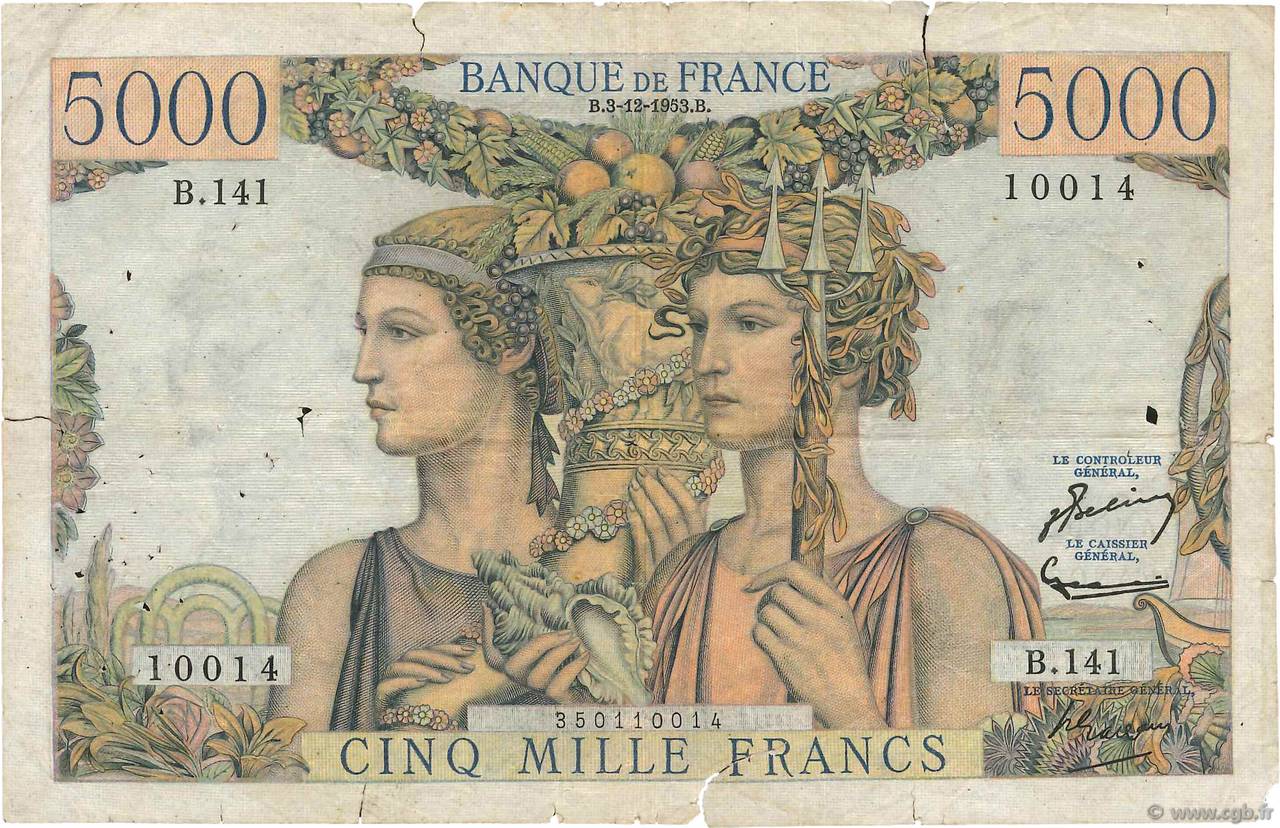 5000 Francs TERRE ET MER FRANCIA  1953 F.48.10 RC
