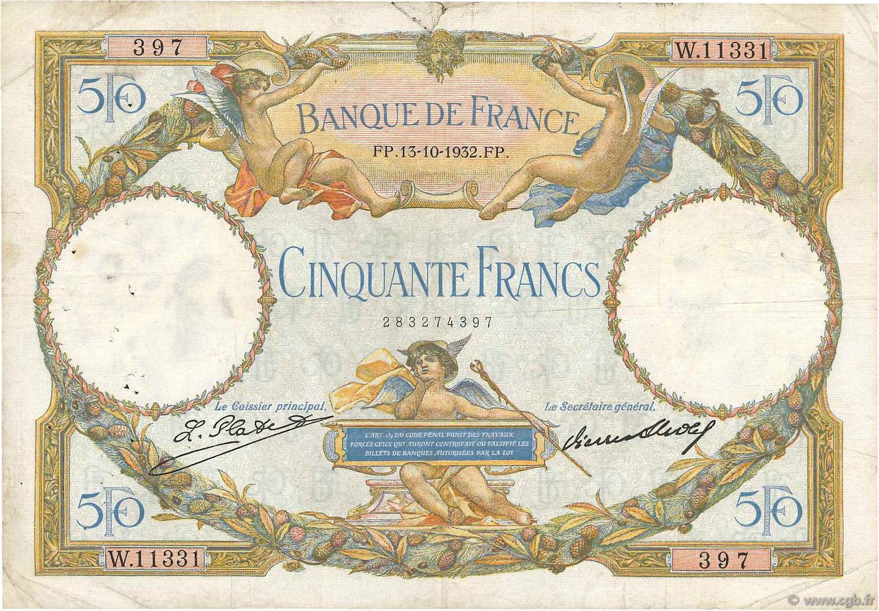 50 Francs LUC OLIVIER MERSON type modifié FRANCIA  1932 F.16.03 MB