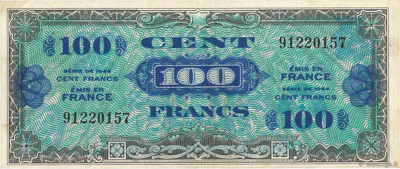 100 Francs DRAPEAU FRANCE  1944 VF.20.01 pr.TTB