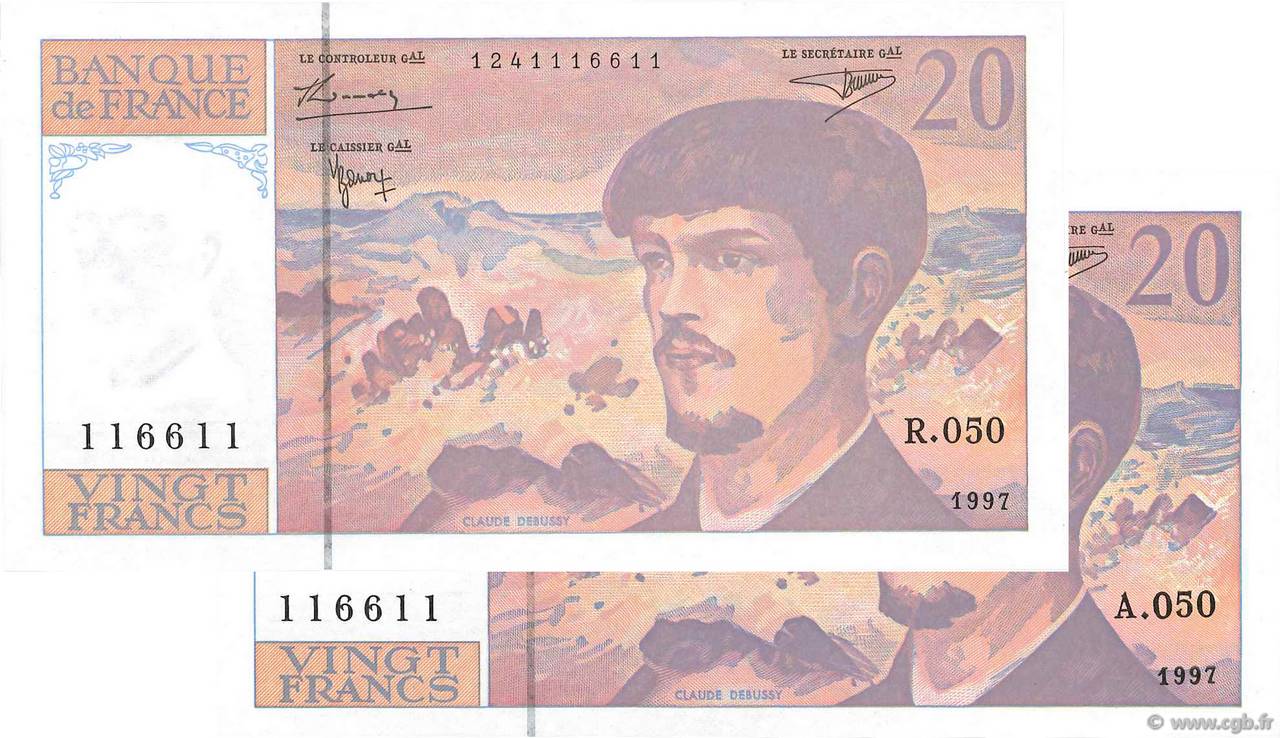 20 Francs DEBUSSY Modifié Numéro spécial FRANCE  1997 F.66ter.02A50 SPL+