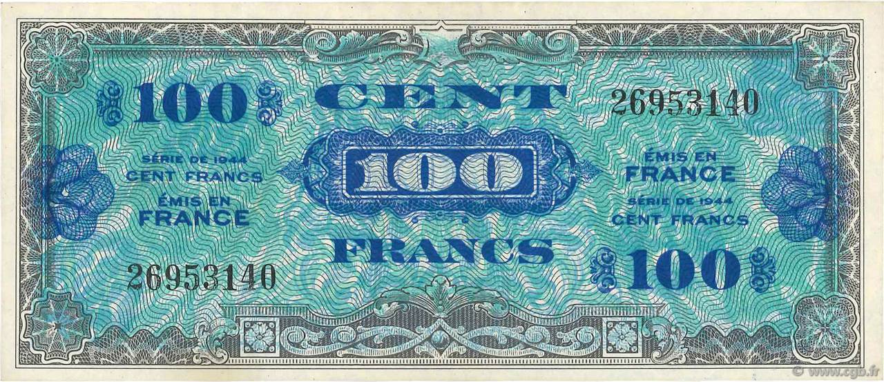 100 Francs DRAPEAU FRANCE  1944 VF.20.01 TTB+