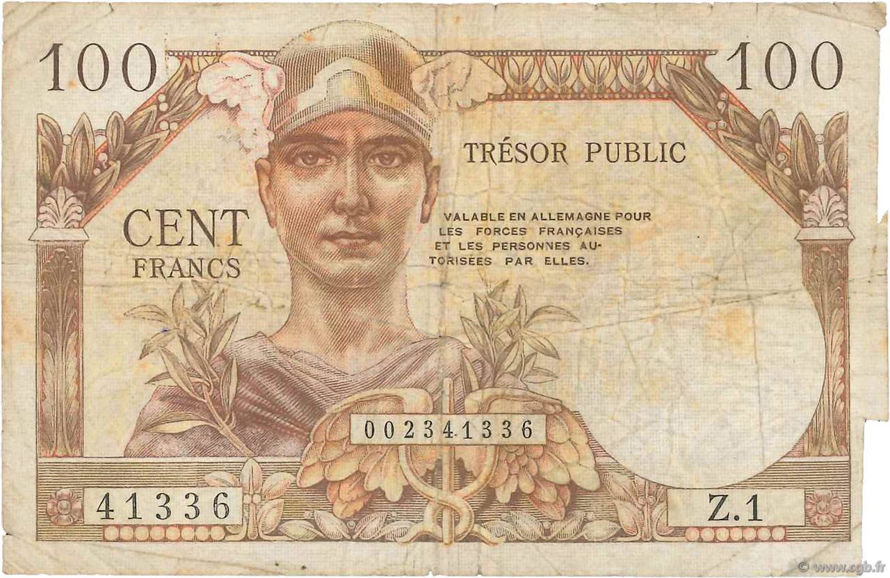 100 Francs TRÉSOR PUBLIC FRANCE  1955 VF.34.01 B