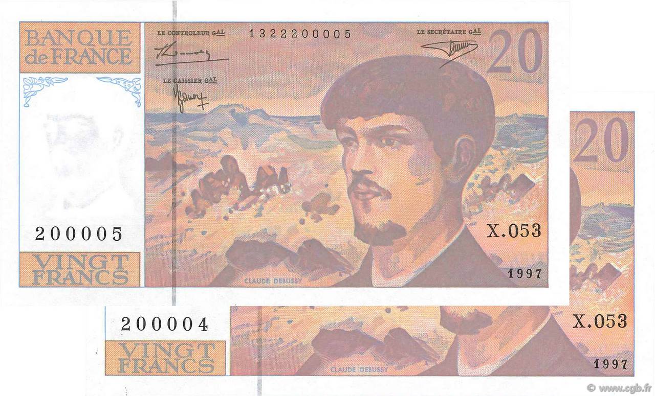 20 Francs DEBUSSY Modifié Consécutifs FRANCE  1997 F.66ter.02 NEUF