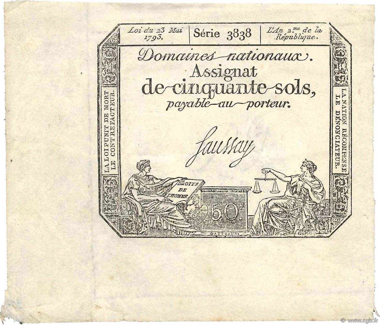 50 Sols variété FRANCE  1793 Ass.42e TTB