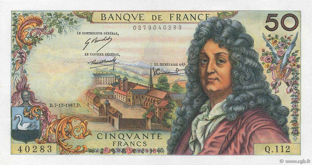 50 Francs RACINE FRANCE  1967 F.64.10 AU-