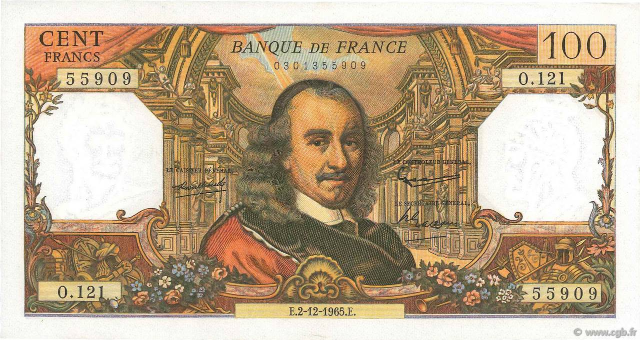 100 Francs CORNEILLE FRANCE  1965 F.65.10 AU-